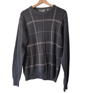 Vintage Oscar De La Renta Sweater‎ Men's XL Check Crewneck Gray Grandpa Cosby